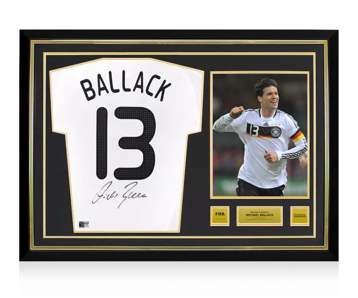 Michael Ballack Official FIFA World Cup™ Back Signed and Hero Framed Germany 2008-09 Home Shirt
