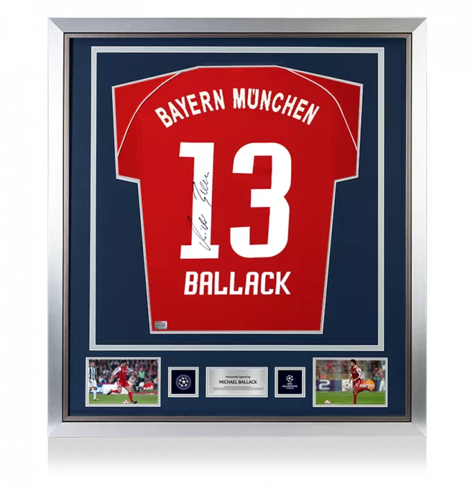 Michael Ballack Official UEFA Champions League Back Signed and Framed FC Bayern Munich 2006-07 Home Shirt