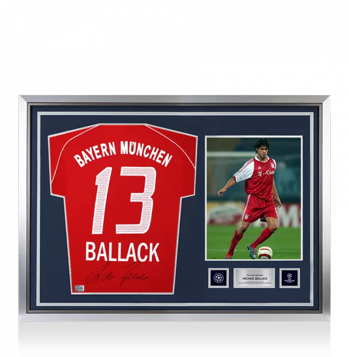 Michael Ballack Official UEFA Champions League Back Signed and Hero Framed FC Bayern Munich 2005-06 Home Shirt