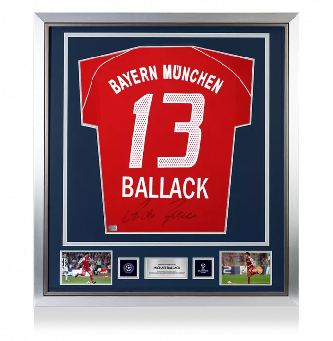 Michael Ballack Official UEFA Champions League Back Signed And Framed FC Bayern Munich 2005-06 Home Shirt