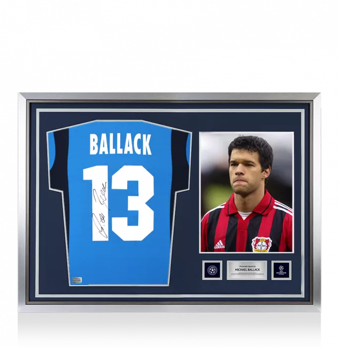 Michael Ballack Official UEFA Champions League Back Signed and Hero Framed Bayer 04 Leverkusen 2001-03 Away Shirt