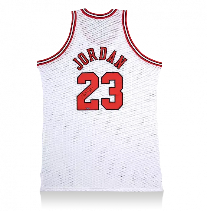 Michael Jordan Back Signed White Chicago Bulls Road Jersey