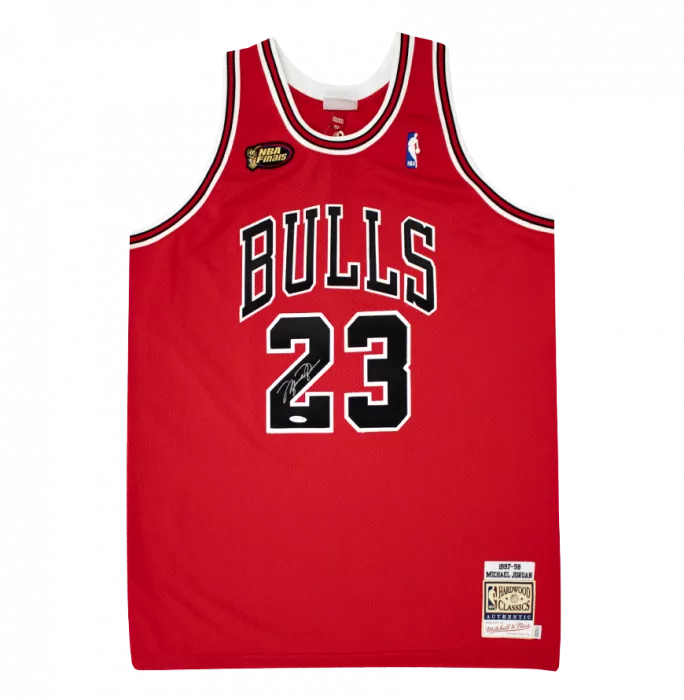 Michael Jordan Signed 1997-98 Chicago Bulls NBA Finals Patch Red Authentic Mitchell & Ness Jersey