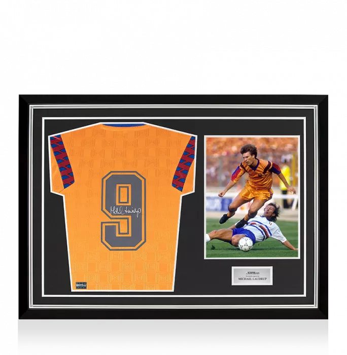 Michael Laudrup Back Signed FC Barcelona 1992 Away Shirt In Hero Frame: Option 1