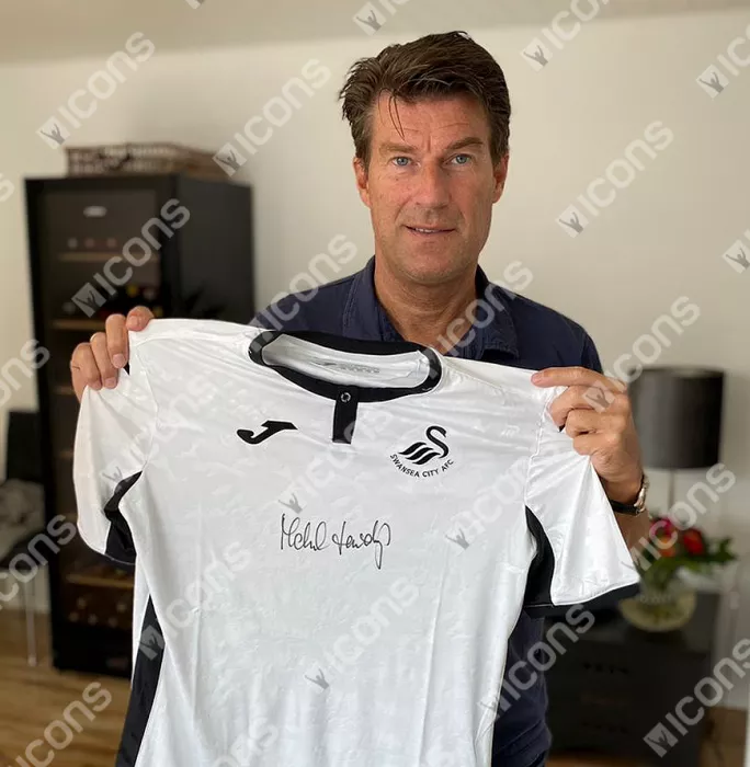 Michael Laudrup Front Signed Swansea City Home Shirt In Hero Frame: Option 1
