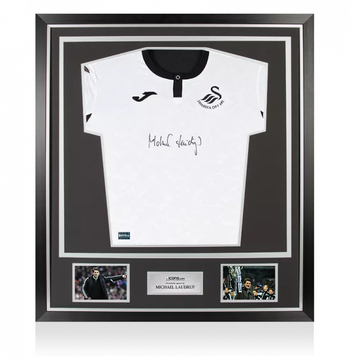 Michael Laudrup Front Signed Swansea City Home Shirt In Classic Frame