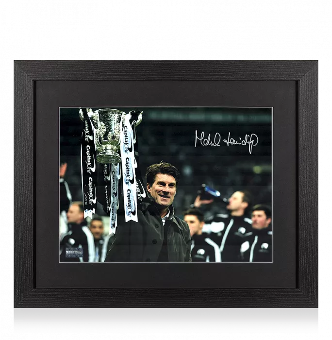 Michael Laudrup Signed Swansea Photo In Black Wooden Frame: 2013 League Cup Winner