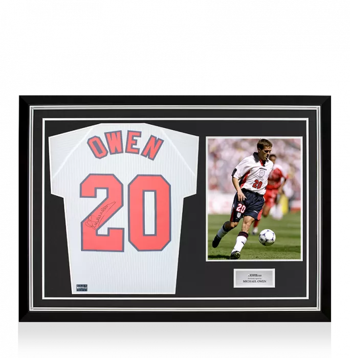 Michael Owen Back Signed England 1998 Home Shirt In Hero Frame: Option 1