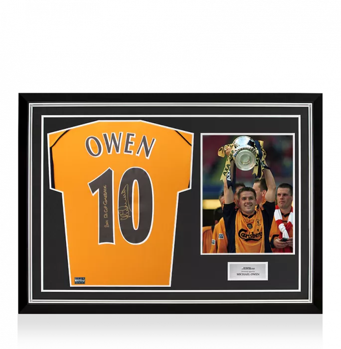 Michael Owen Back Signed Liverpool 2000-01 Away Shirt - 2001 FA Cup Comeback Inscription In Hero Frame: Option 1