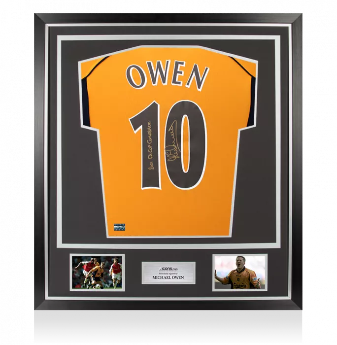 Michael Owen Back Signed Liverpool 2000-01 Away Shirt - 2001 FA Cup Comeback Inscription In Classic Frame