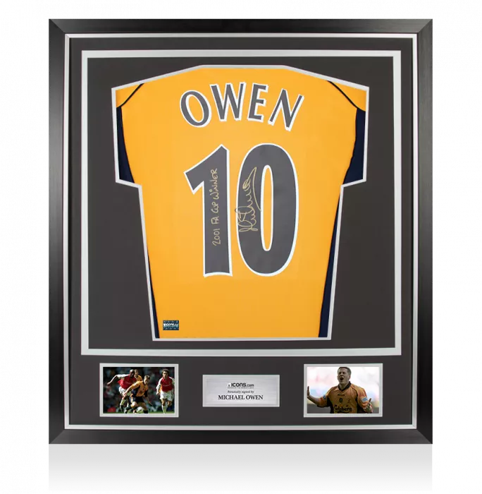 Michael Owen Back Signed Liverpool 2000-01 Away Shirt - 2001 FA Cup Winner Inscription In Classic Frame