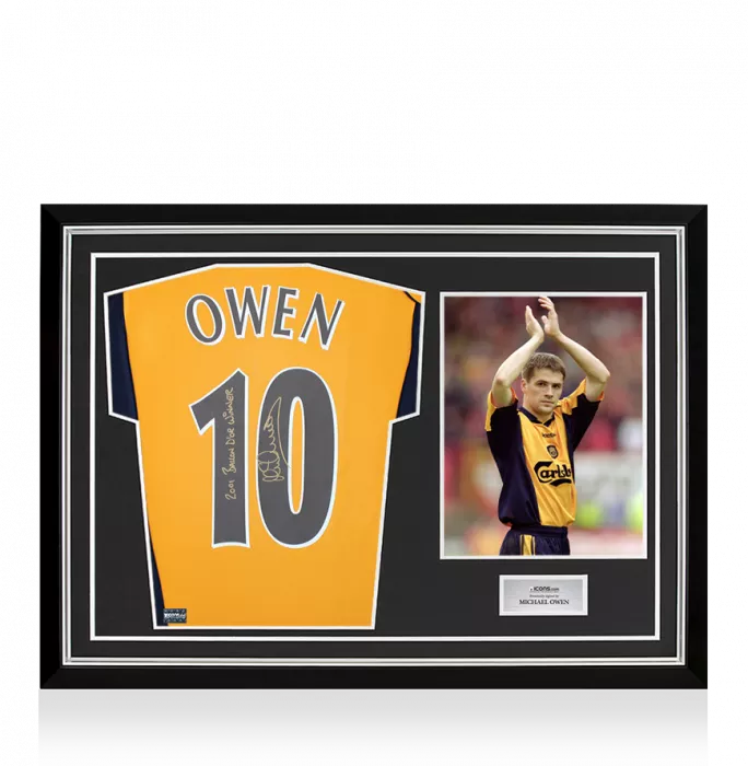 Michael Owen Back Signed Liverpool 2000-01 Away Shirt - 2001 Ballon d'Or Winner Inscription In Hero Frame: Option 1