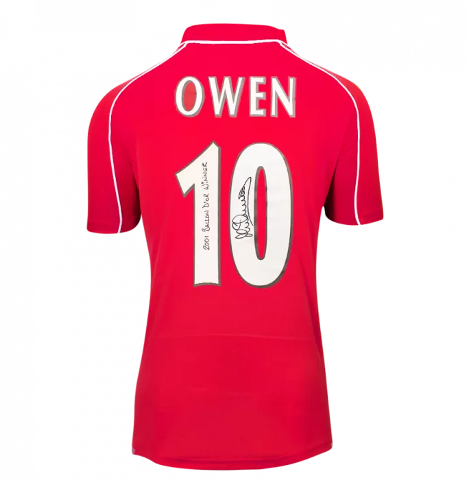 Michael Owen Back Signed Liverpool 2000-01 Home Shirt - 2001 Ballon D'Or Winner Inscription In Hero Frame: Option 1