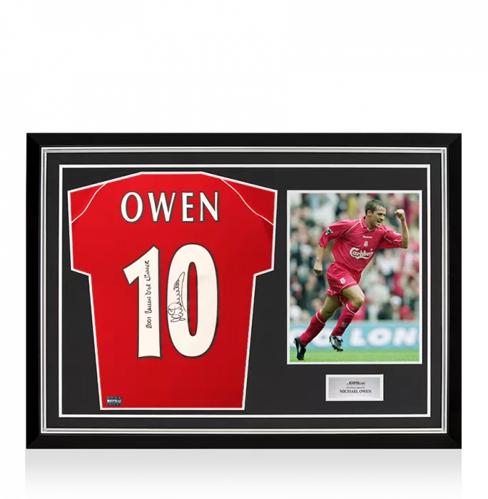 Michael Owen Back Signed Liverpool 2000-01 Home Shirt - 2001 Ballon D'Or Winner Inscription In Hero Frame: Option 1