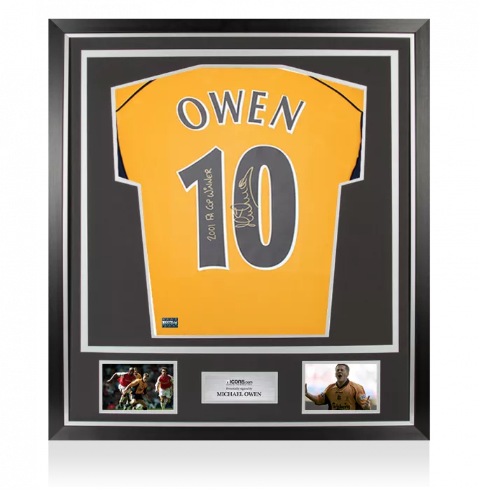 Michael Owen Back Signed Liverpool FC 2000 Away Shirt - "2001 FA Cup Winner" Inscription In Classic Frame