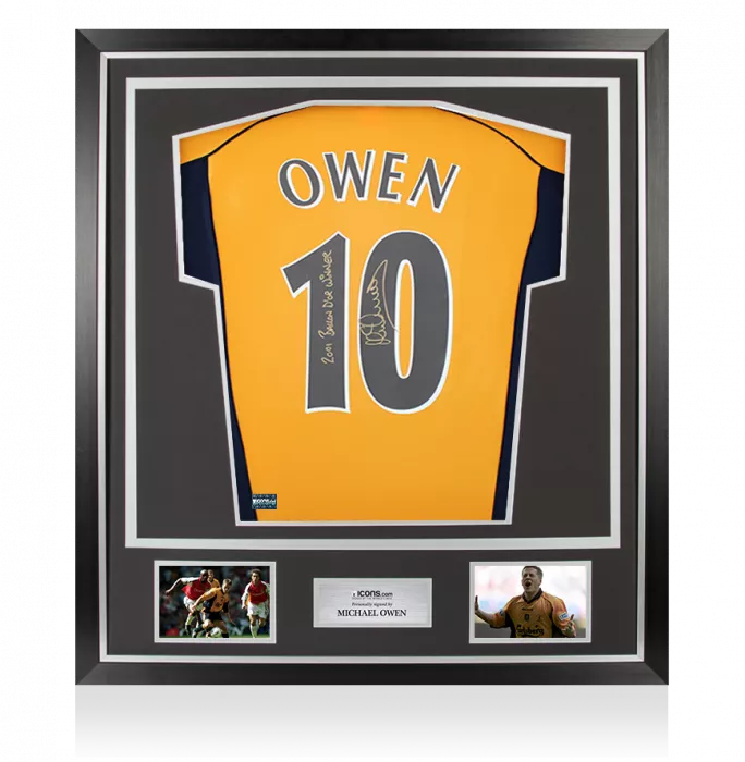 Michael Owen Back Signed Liverpool FC 2000 Away Shirt - "2001 Ballon d'Or Winner" Inscription In Classic Frame