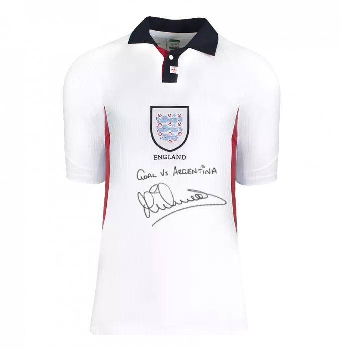 Michael Owen Front Signed England 1998 Home Shirt - Goal Vs Argentina Inscription In Classic Frame
