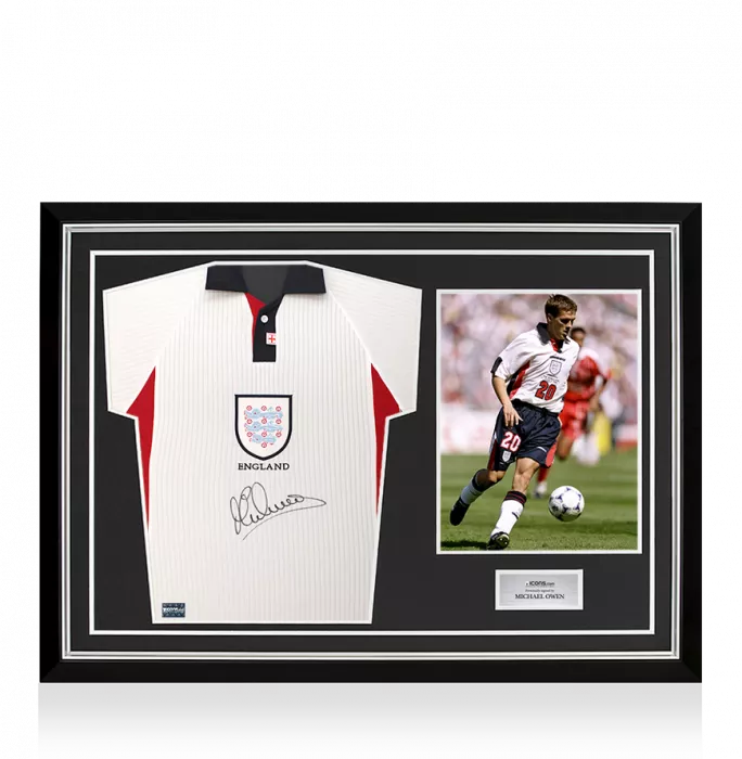Michael Owen Front Signed England 1998 Home Shirt In Hero Frame: Option 1