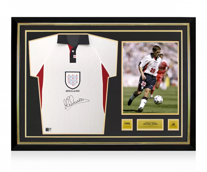 Michael Owen Official 1998 FIFA World Cup™ Front Signed And Hero Framed England 1998 Home Shirt