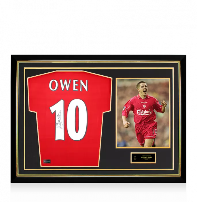 Michael Owen Official Ballon d'Or™ Back Signed and Hero Framed Liverpool FC 1998 Home Shirt