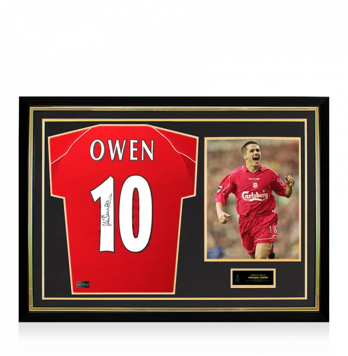 Michael Owen Official Ballon d'Or™ Back Signed and Hero Framed Liverpool 2000-01 Home Shirt