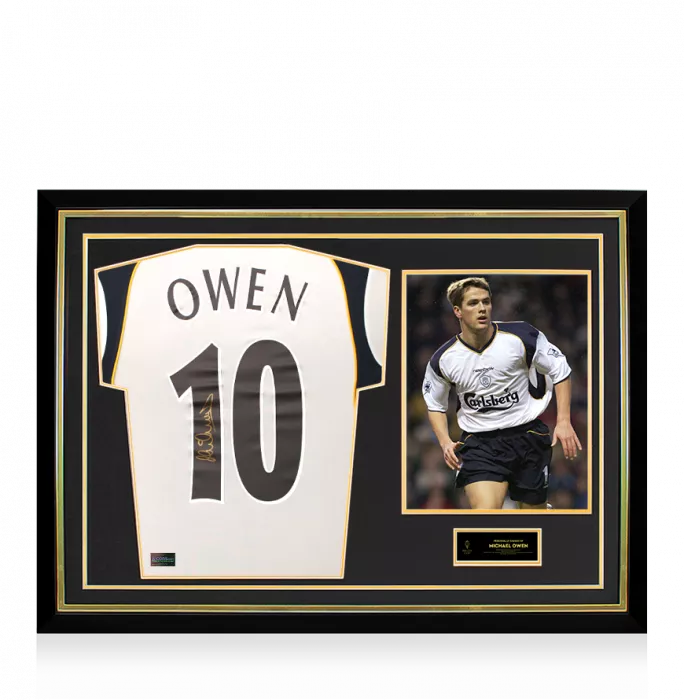 Michael Owen Official Ballon d'Or™ Back Signed and Hero Framed Liverpool 2001-02 Away Shirt