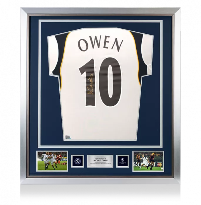 Michael Owen Official UEFA Champions League Back Signed And Framed Liverpool 2001-02 Away Shirt