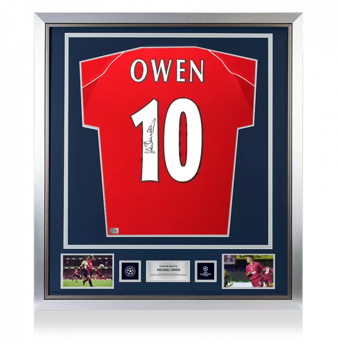 Michael Owen Official UEFA Champions League Back Signed and Framed Liverpool 2000-01 Home Shirt