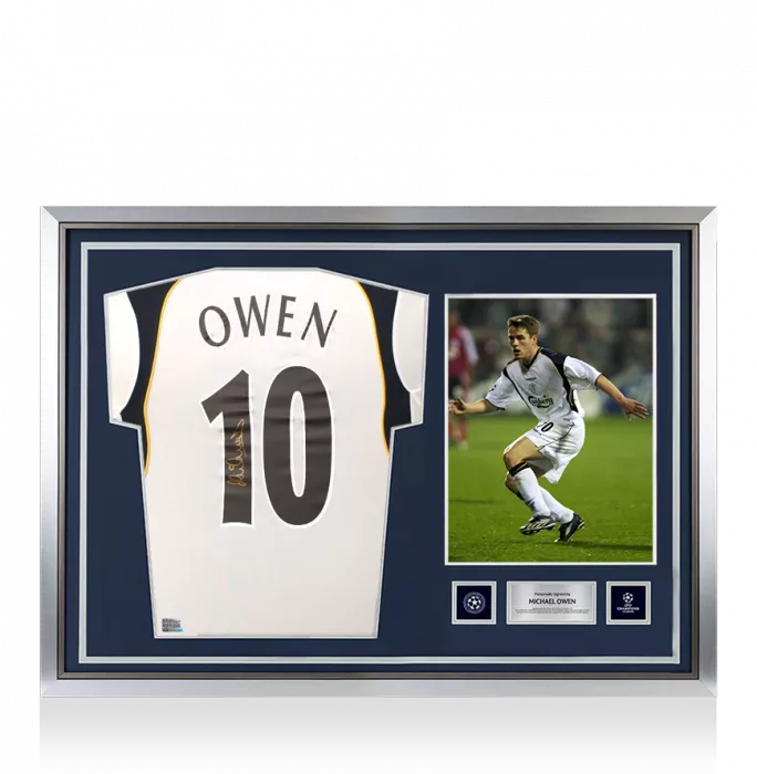 Michael Owen Official UEFA Champions League Back Signed and Hero Framed Liverpool 2001-02 Away Shirt