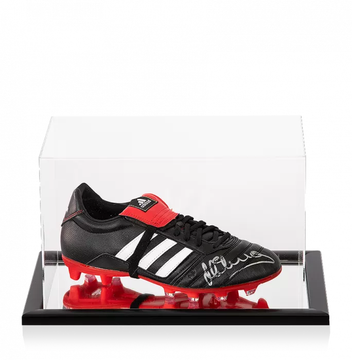 Michael Owen Signed Black and Red Adidas Gloro Boot In Acrylic Case