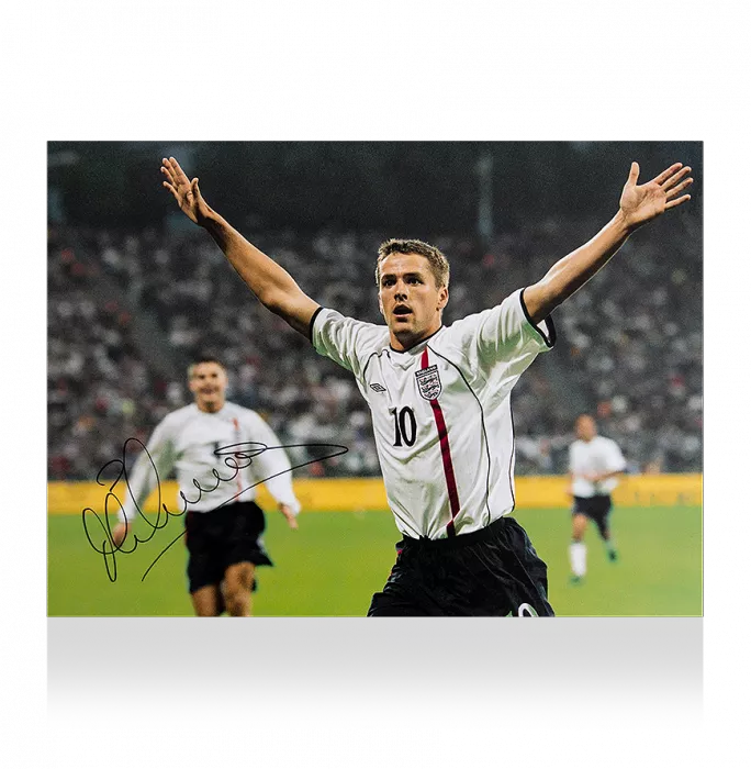 Michael Owen Signed England Photo: 2001 Hat-Trick vs Germany