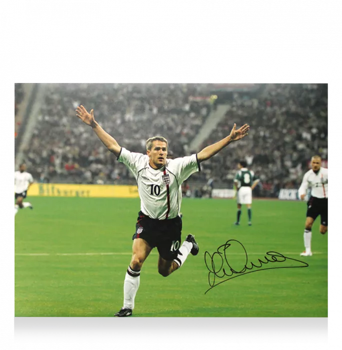 Michael Owen Signed England Photo In Black Wooden Frame: Goal Celebration Vs Germany