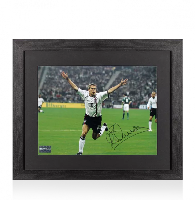 Michael Owen Signed England Photo In Black Wooden Frame: Goal vs Germany