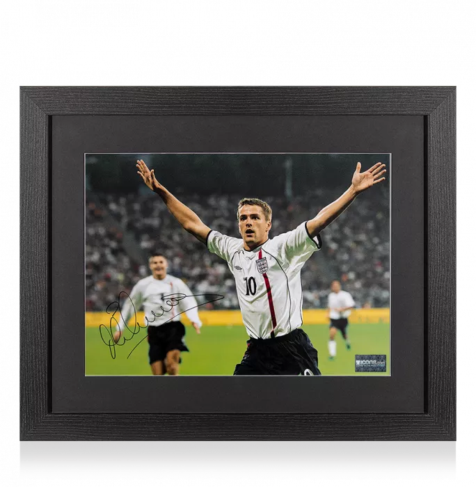 Michael Owen Signed England Photo In Black Wooden Frame: 2001 Hat-Trick Vs Germany