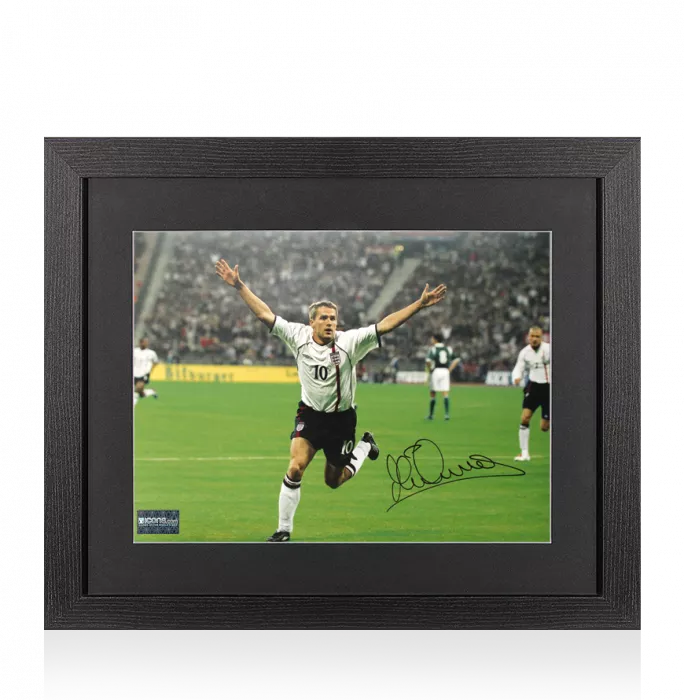 Michael Owen Signed England Photo In Black Wooden Frame: Goal Celebration vs Germany