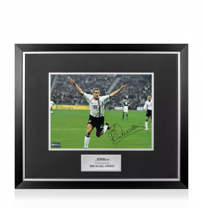 Michael Owen Signed England Photo In Premium Photo Frame: Goal vs Germany