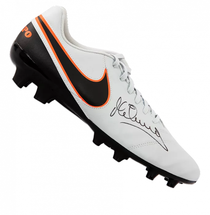 Michael Owen Signed Grey Nike Tiempo Boot In Acrylic Case
