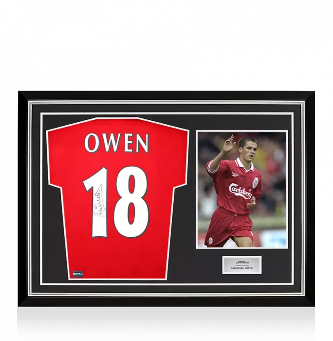 Michael Owen Signed Liverpool FC 1996 Home Shirt with Fan Style Numbers In Hero Frame: Option 1