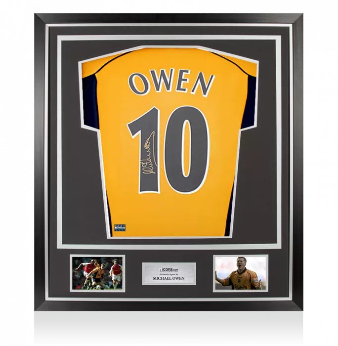 Michael Owen Signed Liverpool FC 2000 Away Shirt with Fan Style Numbers In Classic Frame