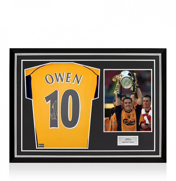 Michael Owen Signed Liverpool FC 2000 Away Shirt with Fan Style Numbers In Hero Frame: Option 1