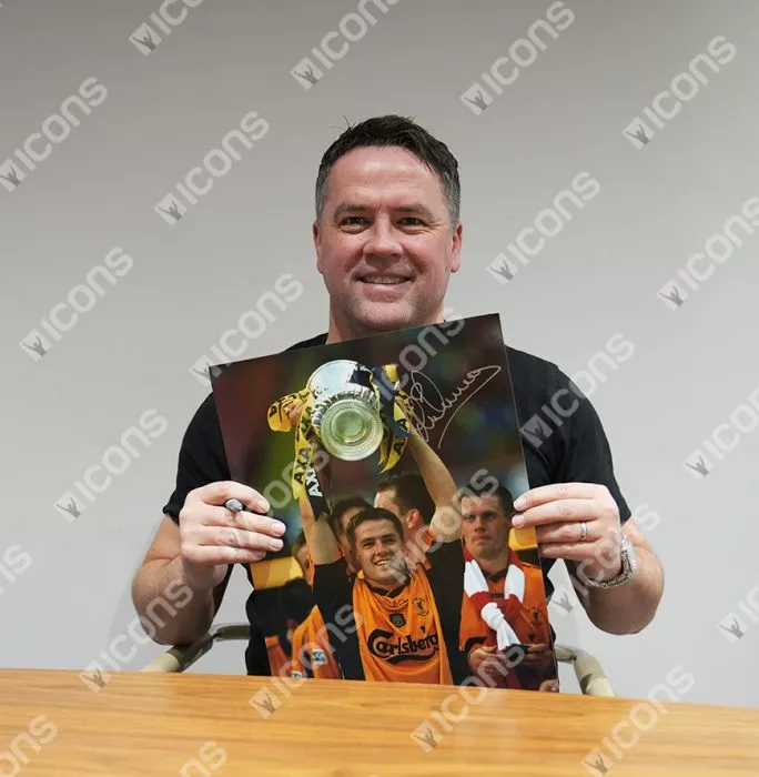 Michael Owen Signed Liverpool FC Photo In Black Wooden Frame: FA Cup Winner