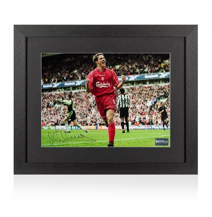 Michael Owen Signed Liverpool Photo In Black Wooden Frame: Anfield Favourite
