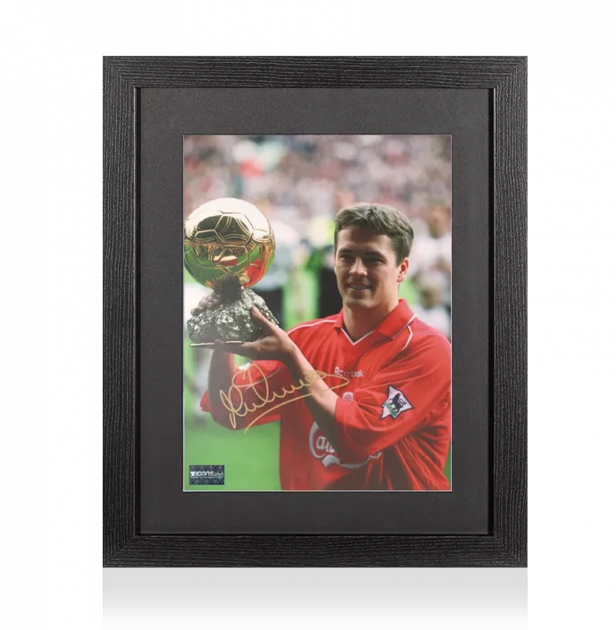 Michael Owen Signed Liverpool Photo In Black Wooden Frame: 2001 Ballon d'Or Winner