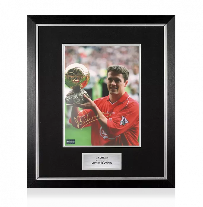 Michael Owen Signed Liverpool Photo In Premium Photo Frame: 2001 Ballon d'Or Winner