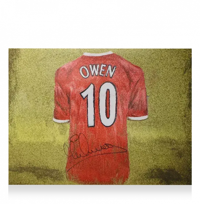 Michael Owen Signed Liverpool Shirt Artwork Print In Black Wooden Frame
