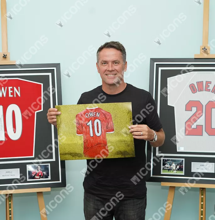 Michael Owen Signed Liverpool Shirt Artwork Print In Black Wooden Frame