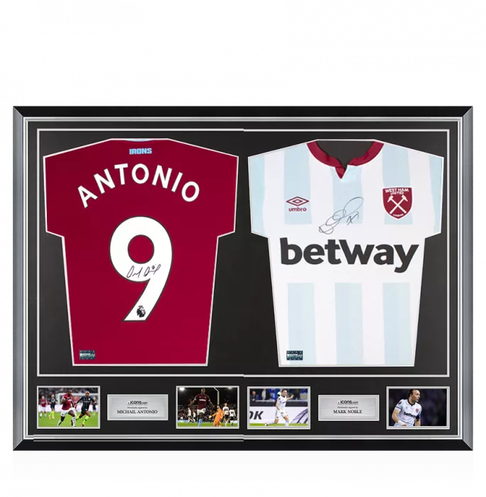 Michail Antonio & Mark Noble Signed West Ham United Shirts In Classic Dual Frame