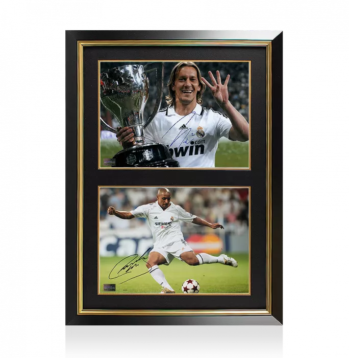 Michel Salgado & Roberto Carlos Signed Real Madrid CF Photos In Dual Photo Frame