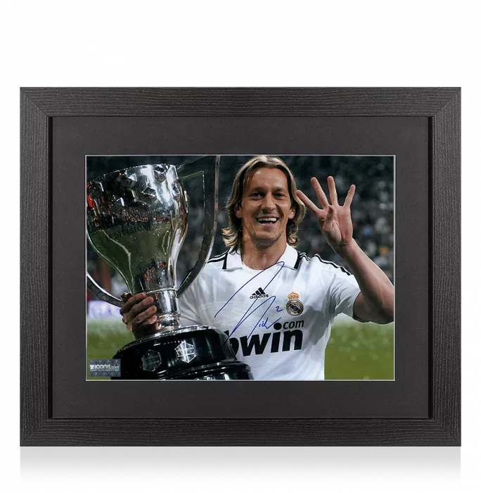 Michel Salgado Signed Real Madrid Photo In Black Wooden Frame: Four-Time La Liga Winner