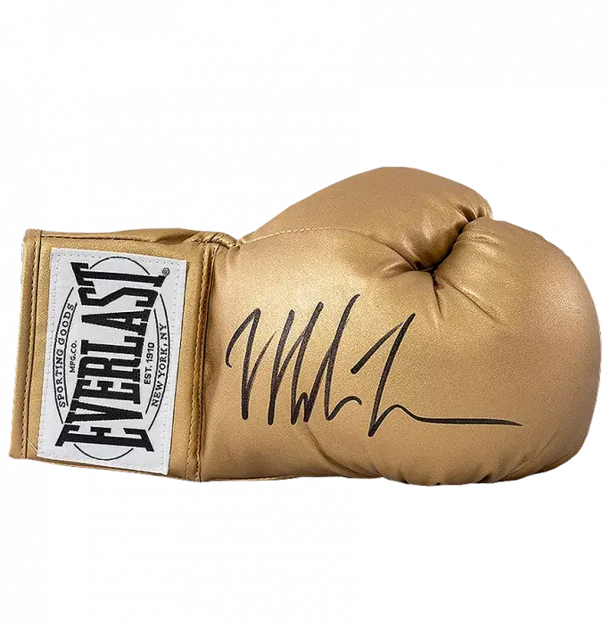 Mike Tyson Black Signed Gold Everlast Boxing Glove In Acrylic Case